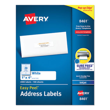 Avery® Easy Peel White Address Labels W- Sure Feed Technology, Inkjet Printers, 1 X 4, White, 20-sheet, 100 Sheets-box freeshipping - TVN Wholesale